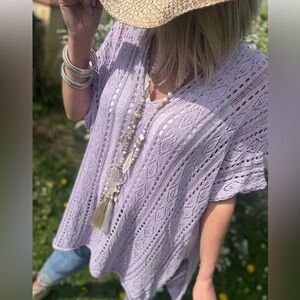 Women’s Crochet Purple Cover Up Shirt Top Temu Size 5XL = 22 US Knit Beach Boho